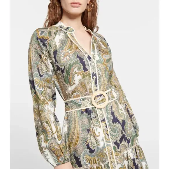 NWT $795 Veronica Beard Kadar Printed Linen Belted Maxi Dress - Picture 9 of 10